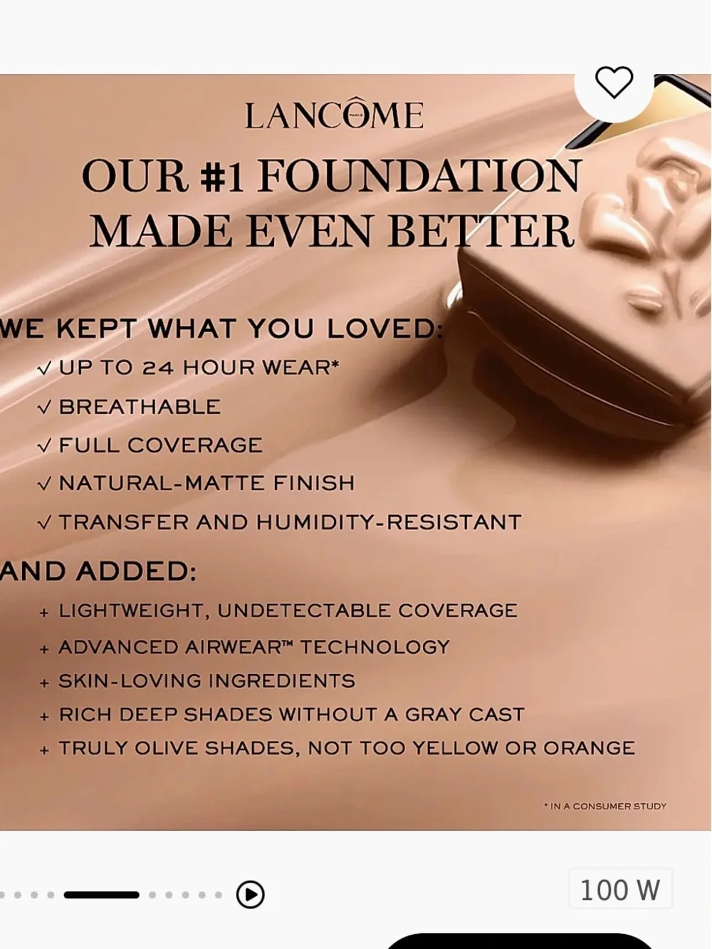 Teint Idole Ultra Wear Foundation SPF 25 Sunscreen Up to 24 Coverage (340 W